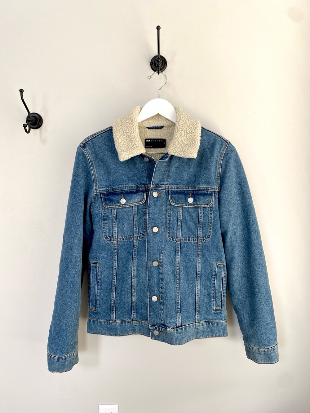ASOS Blue Barn Denim Jacket with Cream Sherpa Collar